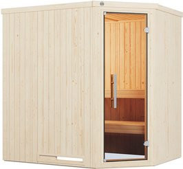 WEKA Ecksauna Varberg 1 für 4 Personen in Braun mit 5,4 kW Ofen und integrierter Steuerung - Bild 1