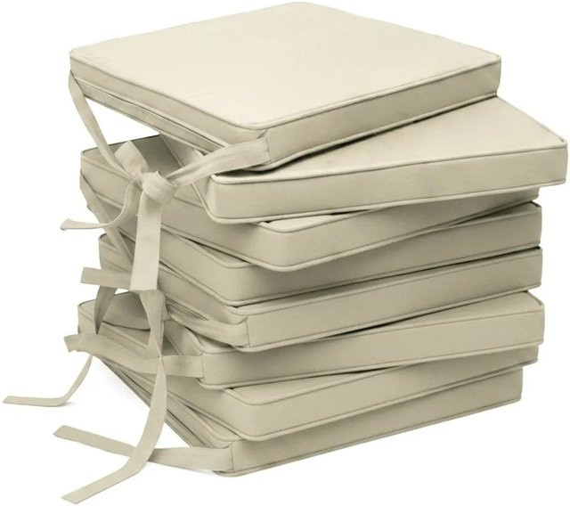 Beautissu 8er Set Loft SK Stuhlkissen mit Bändern, rutschfest und waschbar, Farbe: Beige, B/H: 45 x 40 cm - Bild 1