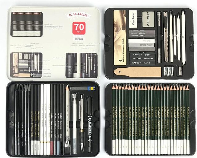 Binchi Cultural Supplies 70-teiliges Zeichen- und Skizzierstifte-Set mit Graphit- und Kohlestiften in Grau und Schwarz - Bild 1