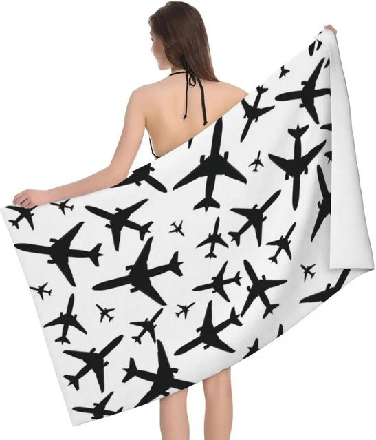 Schnelltrocknendes Mikrofaser-Strandtuch von JMG Household Supplies mit Kampfpilot-Flugzeug-Motiv, Unisex, Multicolour, B: 50 cm, L: 100 cm - Bild 1