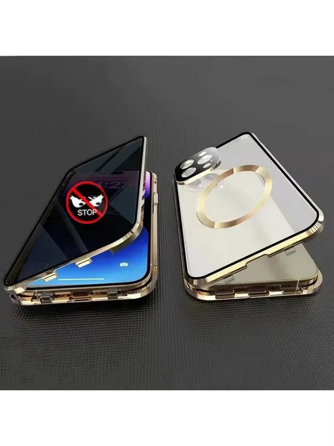 Magnetische MagSafe Datenschutz-Hülle für Apple iPhone 17 16 15 14 13 12 Pro Max Plus mit Linsenschutz und doppelseitigem Glas in Schwarz - Bild 7