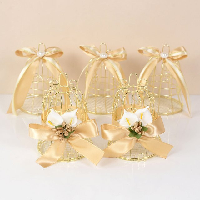 ZQCXLD Mini Metall Vogelkäfig Candy Box in Gold als dekorative Geschenkbox für Hochzeiten, Geburtstage und Partys - Bild 1