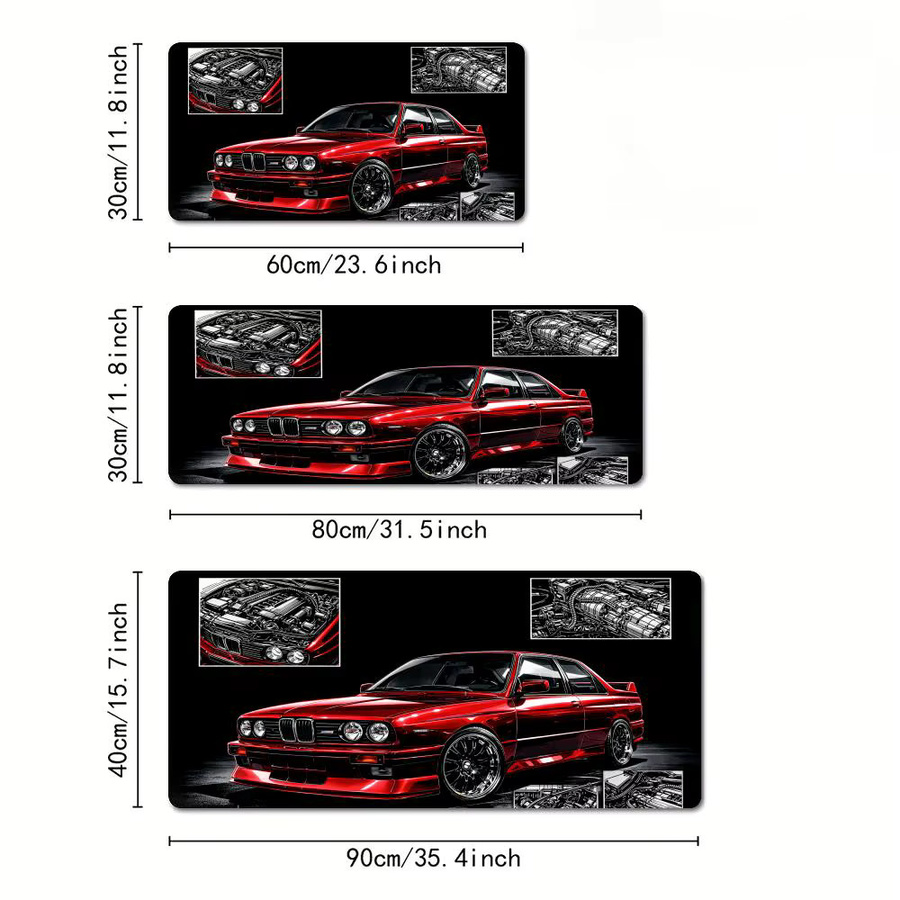Mairuige Gaming Mauspad in Rot und Schwarz mit klassischem Performance-Auto Design, rutschfeste Schreibtischunterlage für PC und Tastatur - Bild 3