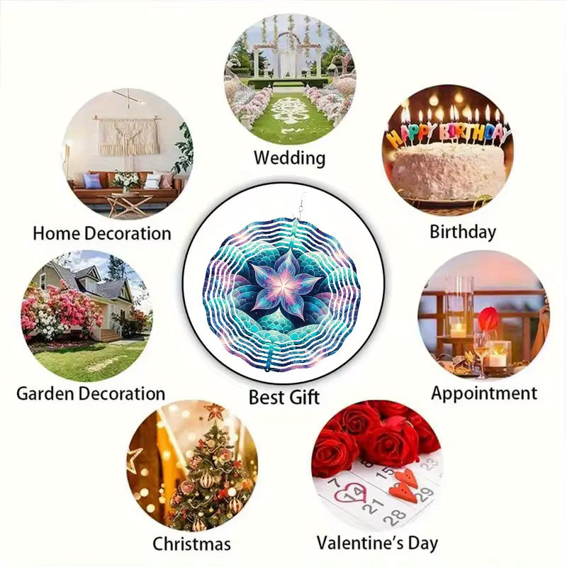 CIFBUY Garten-Windspinner Mandala aus Metall in Bunt, Hängendes Ornament für den Außenbereich, Durchmesser: 25,4 cm - Bild 6