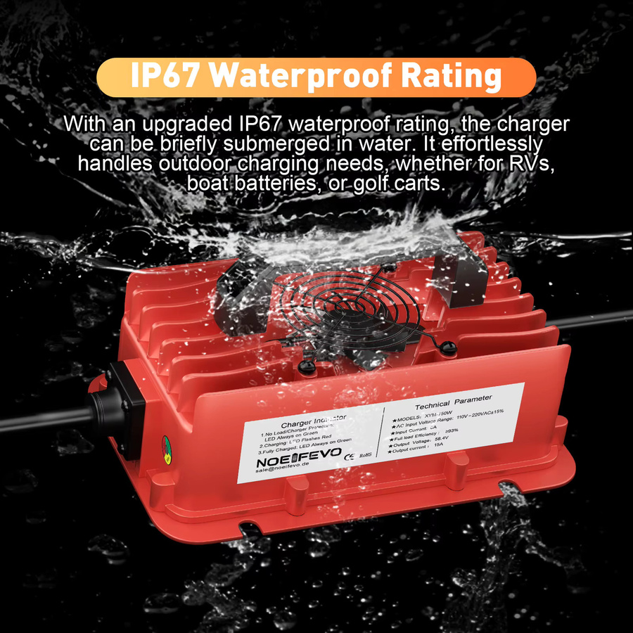 Noeifevo LiFePO4 Batterieladegerät 58,4V 15A für 48V 16S Lithium-Eisenphosphat, intelligentes Schnellladegerät für Wohnmobile, Boote, Solar, Golfcarts und E-Bikes - Bild 6