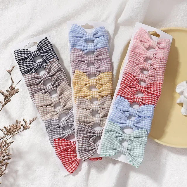 BABY BOWS Haar Clips mit Plaid Print, 10er Set, Kinder - Bild 1
