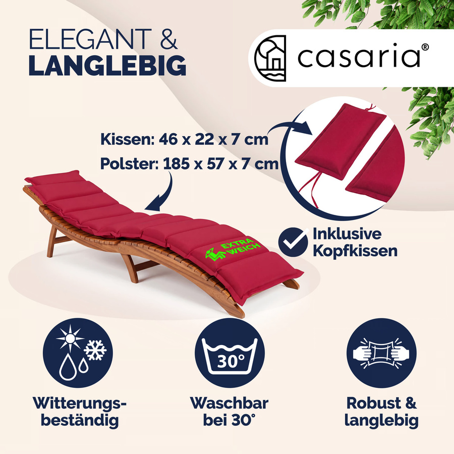 Sonnenliege Auflage DETEX Rot, wasserabweisend und gesteppt, B/T/H: 183 x 56 x 7 cm - Bild 2