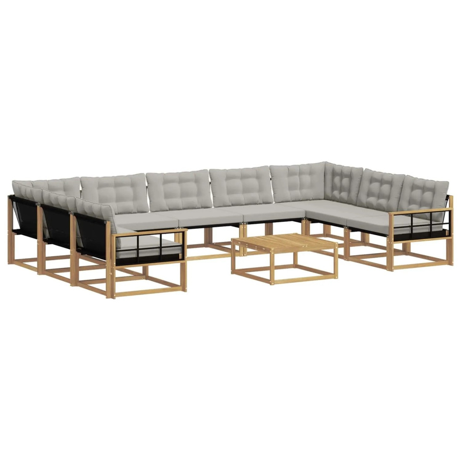 vidaXL Outdoor-Sofagarnitur aus massivem Akazienholz mit Textilene-Bezug und Kissen, 10-teilig, Weiß-hellgrau - Bild 2