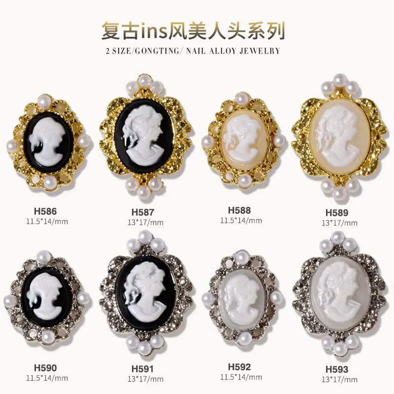 HotPress Nagel Charms, Barock Perle Schönheit Kopf, 10 Stück, Gold Silber - Bild 2