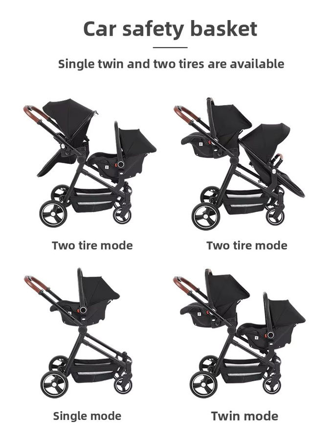 Leichter Twin-Kinderwagen von Warm house, faltbarer Multifunktions-Doppelsitz-Kinderwagen in Grau und Schwarz - Bild 6