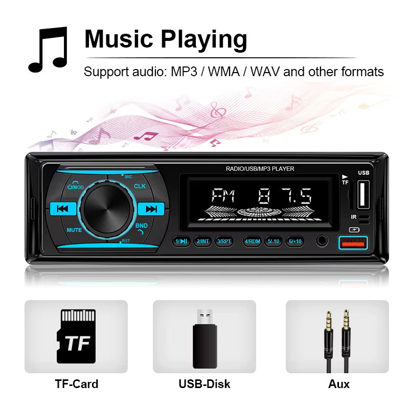 Hippcron 1 DIN Autoradio mit Bluetooth, FM, TF, AUX und Freisprecheinrichtung in Schwarz - Bild 2