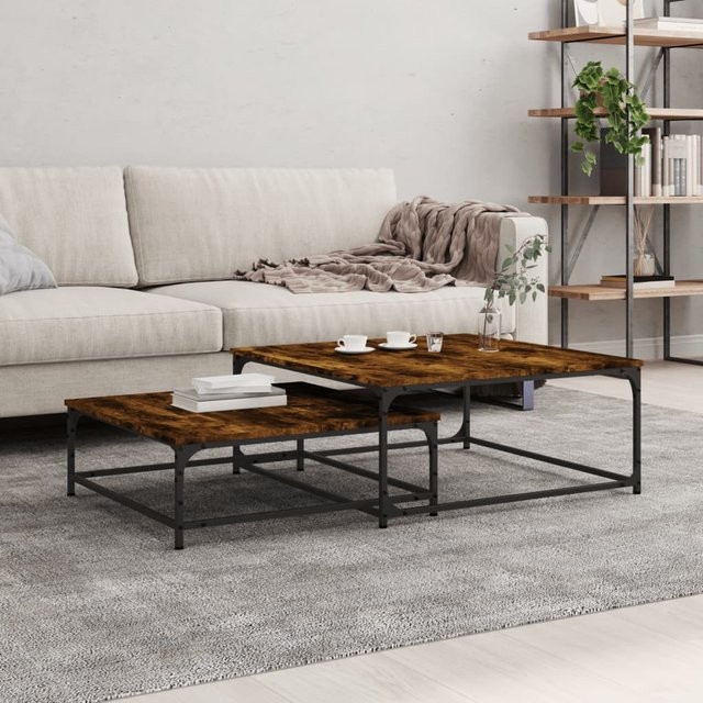 vidaXL Satztische 2er Set aus Holzwerkstoff und Eisen in Räuchereiche, modern und quadratisch, B/T/H: 80 x 80 x 35 cm und 80 x 80 x 35 cm - Bild 3