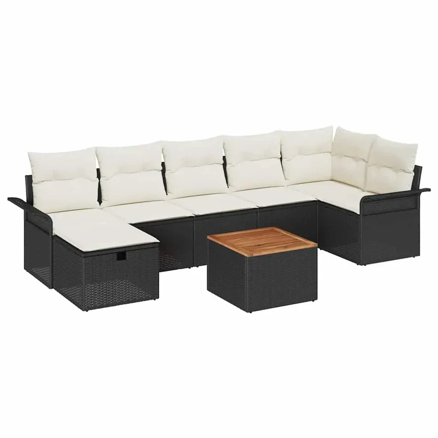 vidaXL Garten-Sofa-Set 8-teilig in U-Form aus Poly-Rattan und Metall mit Polstern und Ottoman in Schwarz und Beige - Bild 2