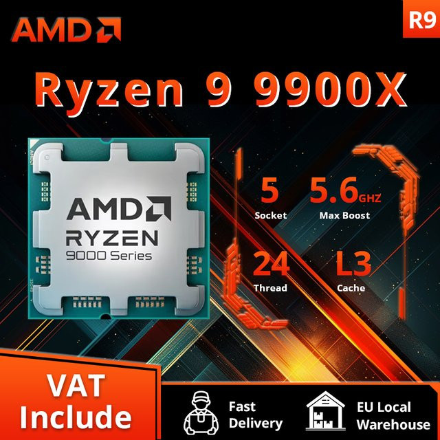 AMD Ryzen 9 9900X Prozessor der 9000-Serie mit 12 Kernen und 24 Threads, Sockel AM5, DDR5, 5,6 GHz, 64 MB L3 Cache, 120W TDP - Bild 1