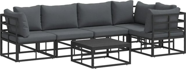 vidaXL Garten-Sofa-Set 6-teilig aus Aluminium in Schwarz mit Kissen und Couchtisch - Bild 1