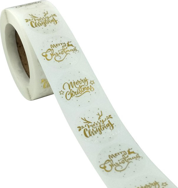 500 Stück Runde Frohe Weihnachten Aufkleber Transparent mit Goldfolie für Dankeskarten und Paketversiegelung - Bild 1