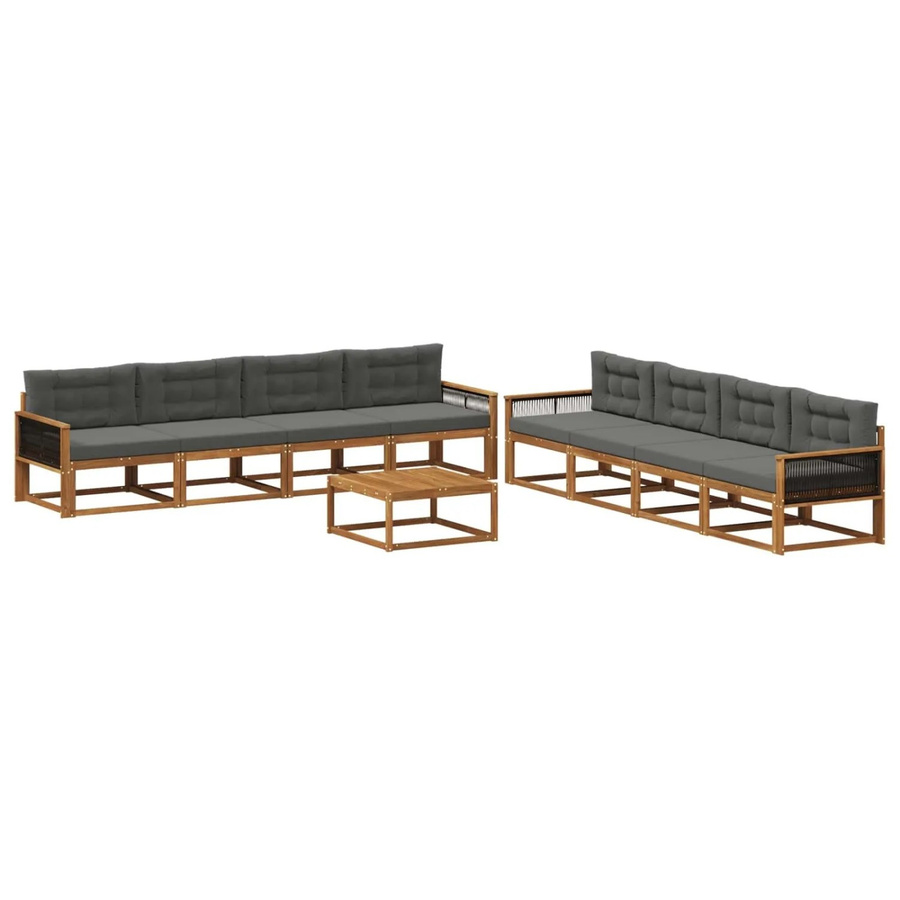 vidaXL Outdoor-Sofagarnitur L-Form aus massivem Akazienholz mit 9-teiligem Set in Natur und Anthrazit - Bild 2
