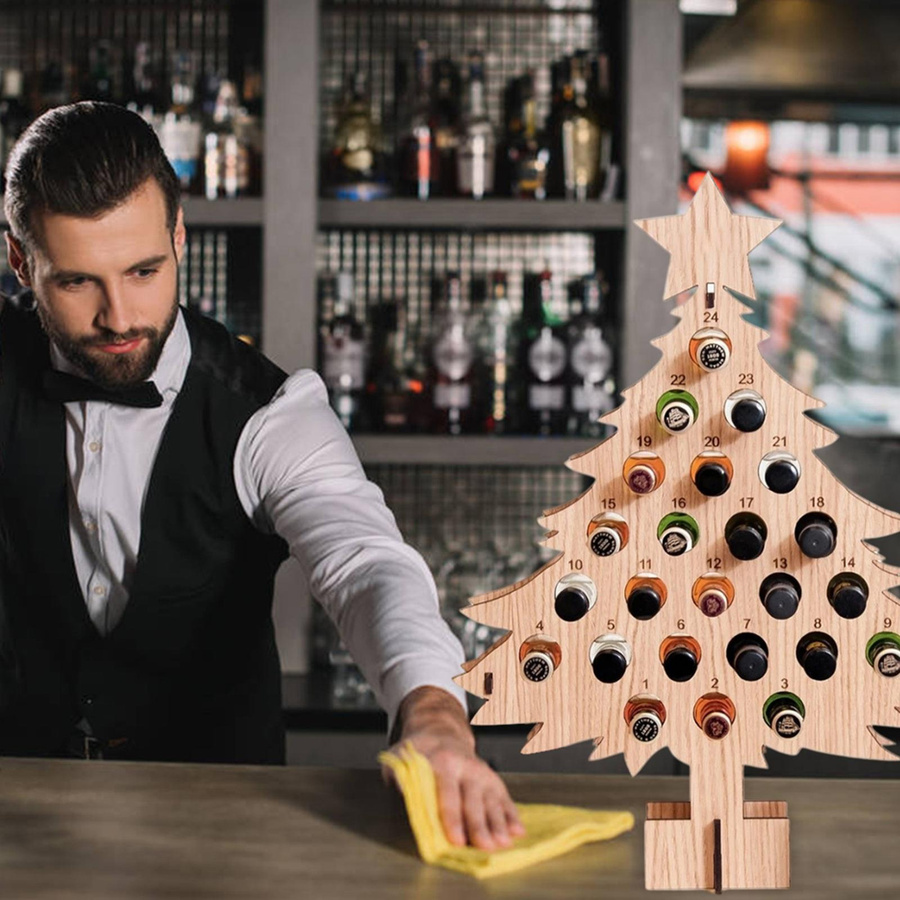 TOMTOP JMS Adventskalender aus Holz in Weihnachtsbaumform als Weinflaschenständer für 24 Flaschen - Bild 3