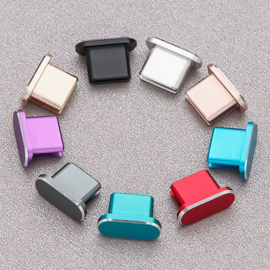 Anti-Staub Metall Stecker Ladegerät Dock Stopper für Micro USB, Typ C und iPhone in Schwarz und Multicolour - Bild 5
