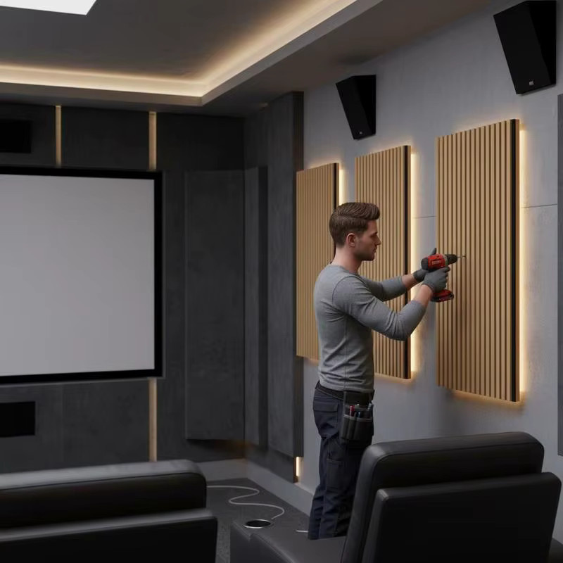 4-teiliges Set Akustikpaneele aus Holz für Wand und Decke, schallabsorbierende 3D Wandverkleidung in Holzoptik, Farbe: Braun, Breite: 60 cm, Höhe: 115 cm - Bild 2