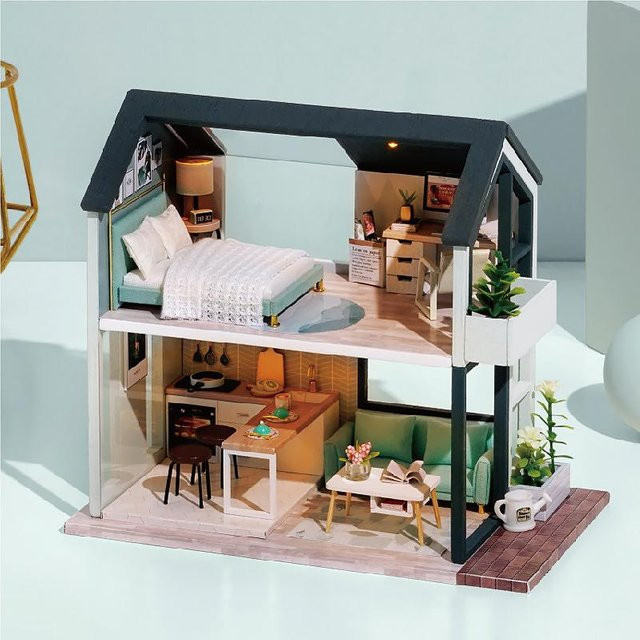 Yiran Furniture DIY Mini-Puppenhaus aus Holz Montagebausatz mit Möbeln - Bild 1