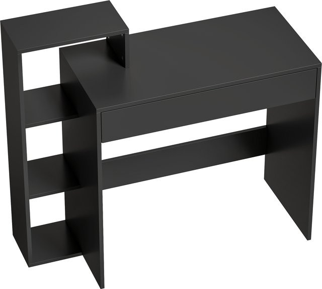 HOMCOM Schreibtisch mit Stauraum und Schublade in Schwarz, Computertisch mit 3 Regalfächern für dein Homeoffice, B/T/H: 100 x 40 x 90 cm - Bild 1