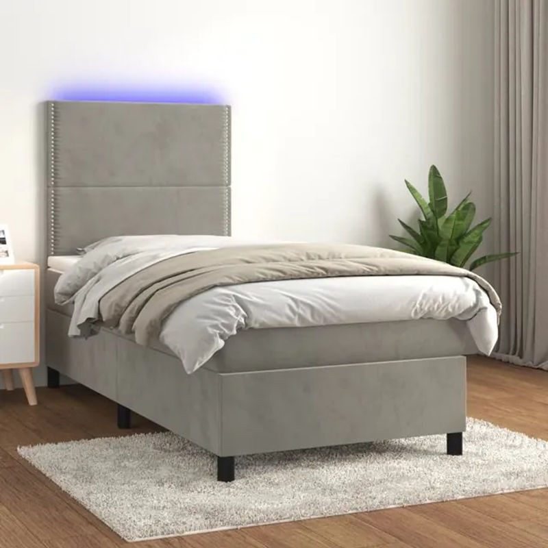 Vidaxl Kontinentalbett mit Matratze und LED in Grau aus Samt, B/T: 100 x 200 cm - Bild 1