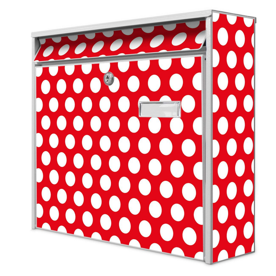 banjado Burg Wächter Wandbriefkasten Modell Mail aus verzinktem und lackiertem Stahlblech in Weiß mit roten Punkten, B/H/T: 36 x 32 x 10 cm - Bild 1