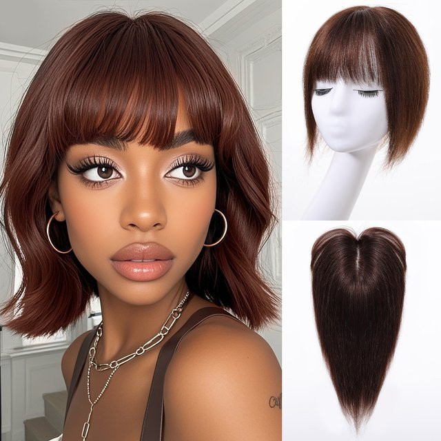 HAIRCUBE Remy Human Hair Topper, 10 Zoll, Straight Air Bangs, Braun, Damen - Bild 1