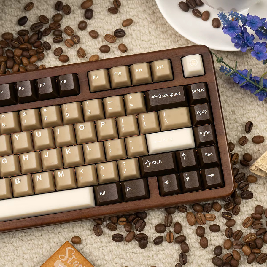 Venit Keys Caffe Latte Tastenkappen Set mit 164 Tasten in Beige, Transluzente Double Shot Cherry Profile ABS+PBT Keycaps für MX mechanische Tastaturen - Bild 3