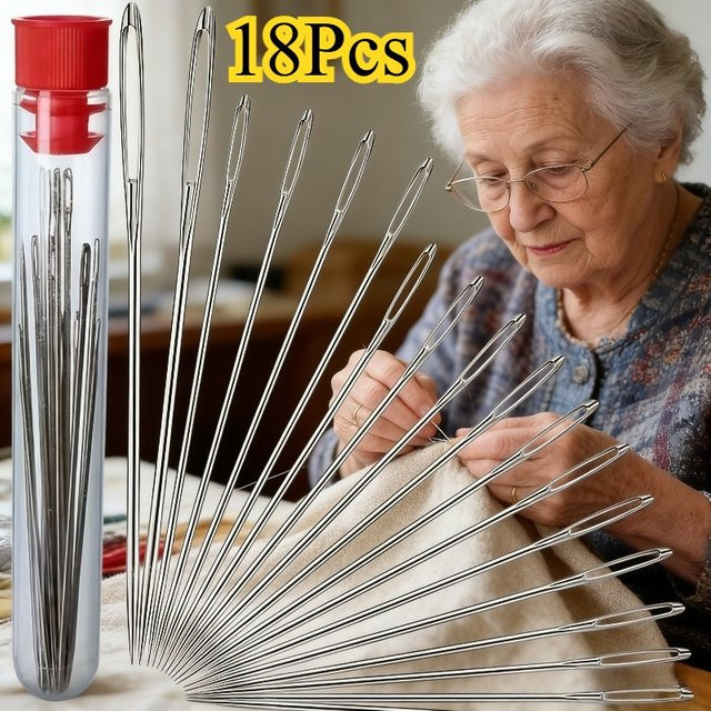 18-teiliges Multifunktionales Nähnadel-Set aus Metall in Silber für Kleidungsreparatur und DIY-Handnäharbeiten - Bild 1