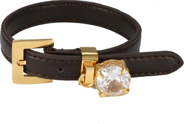 JOVO LOVE Armreif Leder, Kristall, Gold, Unisex