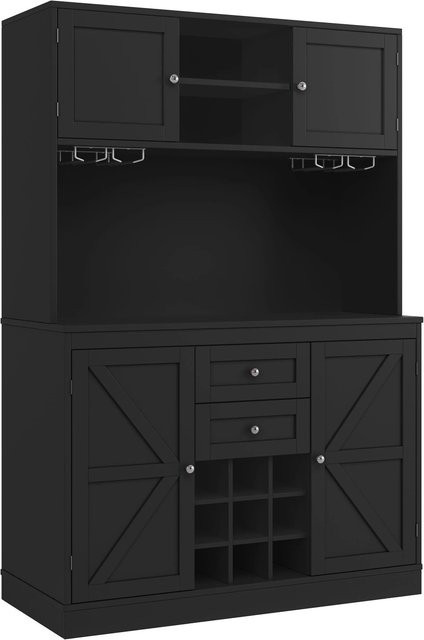Merax Küchenbuffet mit Weinregal in Schwarz, modern mit 4 Türen, 2 Schubladen und verstellbaren Böden, H x B x T: 188 x 120 x 40 cm - Bild 1