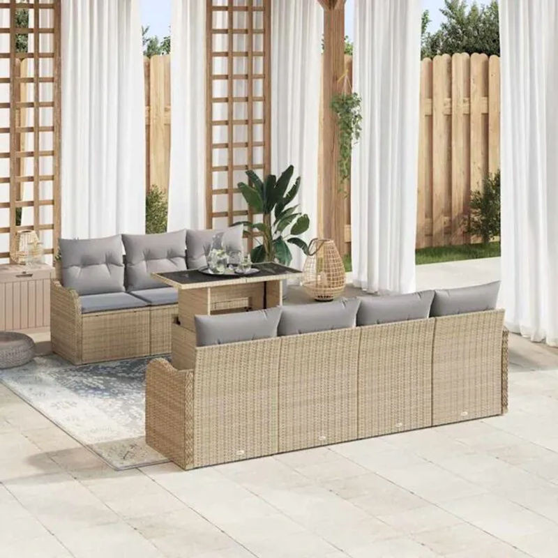Vidaxl Garten-Sofa-Set aus Polyrattan in Beige, 8-teiliges modernes Loungemöbel-Set, B/T/H: 100 x 55 x 73 cm - Bild 1
