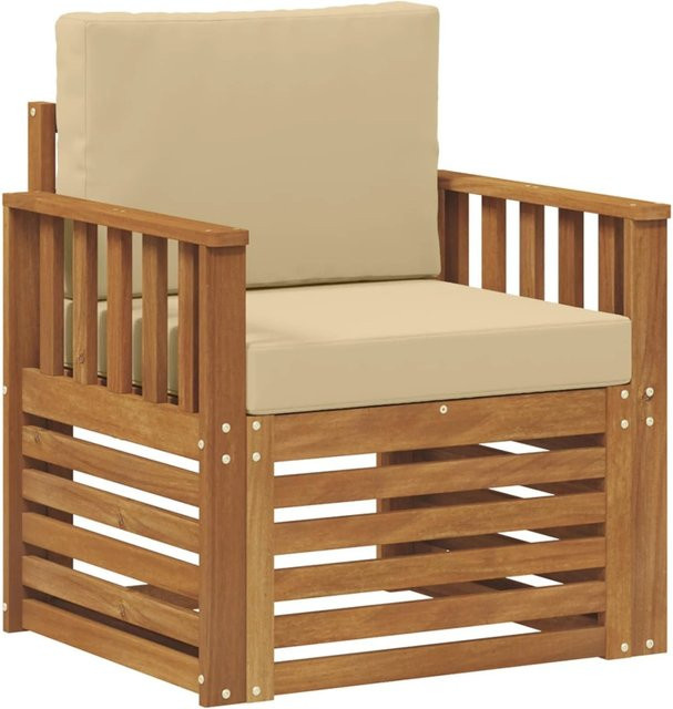 vidaXL Outdoor-Sofagarnitur aus Akazienholz mit Kissen in Natur-Beige, B/T/H: 71 x 63 x 73 cm - Bild 1