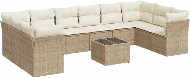 vidaXL 11-tlg. Garten-Sofagarnitur aus Poly-Rattan in Beige mit Kissen und Stauraum - Bild 1