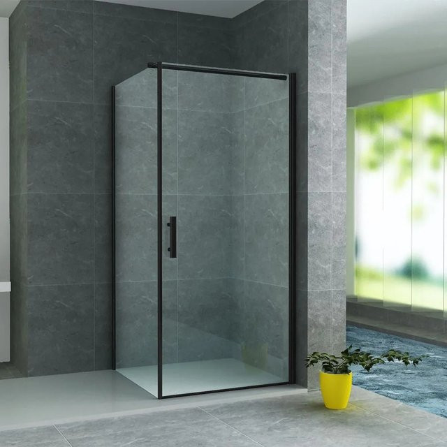Aloni Eck-Duschtür mit Seitenteil in Mattschwarz, 6mm Glas, Clear, B/T/H: 80 x 80 x 190 cm - Bild 1