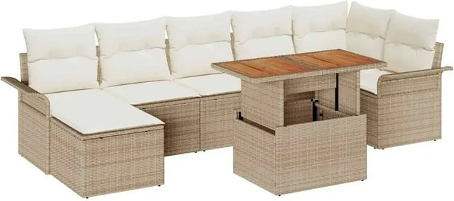 vidaXL 8-tlg. Garten-Sofa-Set mit integriertem Speicher in Beige und Weiß aus Poly-Rattan und Stahl - Bild 1