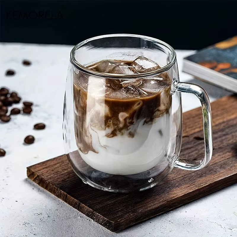 KEMORELA Doppelwandige Kaffeetasse aus Klarglas mit Griff, transparent, 250 ml - Bild 4