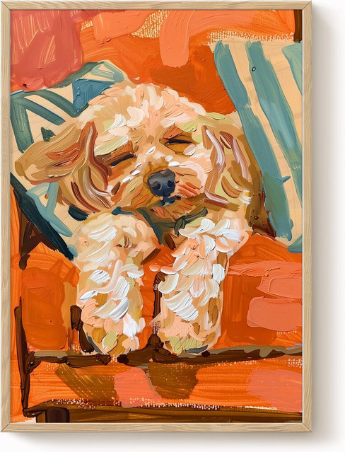 SHENCHEN Impasto Wanddruck Schlafender Pudel – Moderne abstrakte Tierkunst in Multicolour als dekorative Wanddekoration - Bild 1