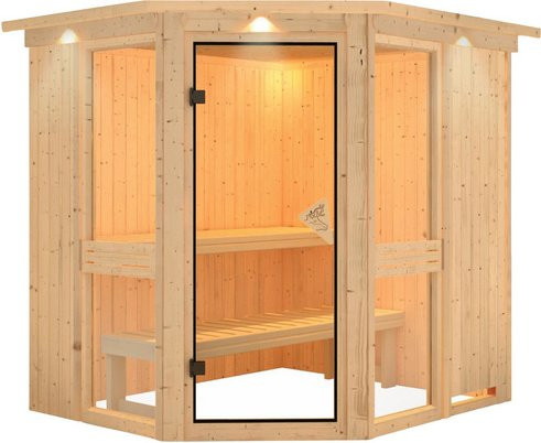 Karibu Sauna Pölva 1 für 3 Personen aus Fichte in Beige, B/T/H: 210 x 184 x 202 cm - Bild 1