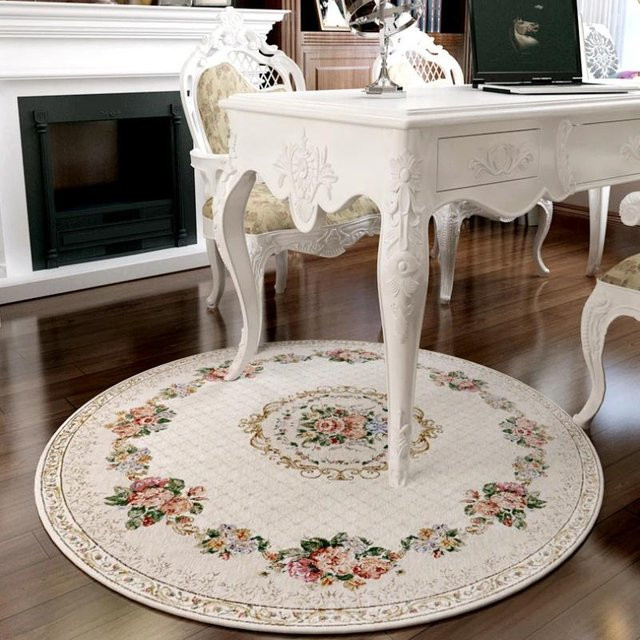 Runder Retro Teppich Lodestar mit floralem Muster in Grau und Beige, Durchmesser: 40 cm - Bild 1