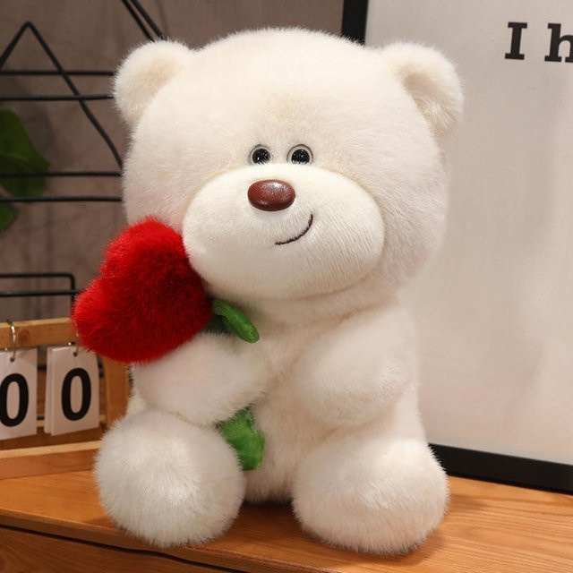 Kidsly Kawaii Bär mit Rose, Plüschtier, weiß, 25cm - Bild 1