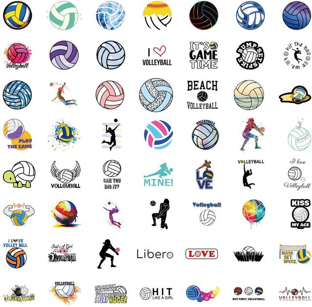 55 Stück Volleyball Graffiti Aufkleber Set von Binchi Outdoor Product in Multicolour zur Dekoration von Laptop, Trinkbecher und Koffer - Bild 1