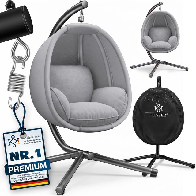 KESSER Luxe Hängesessel mit Gestell und Kissen in Grau für Indoor & Outdoor - Bild 1