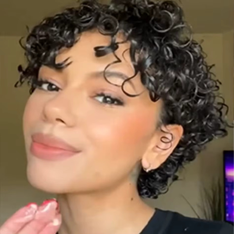 OYM HAIR Pixie-Perücke, Echthaar, Schwarz, Lockig, Damen - Bild 3