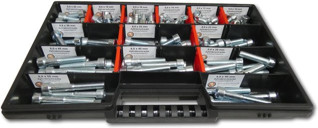 130-teiliges Zylinderschrauben Sortiment M8 in Silber, DIN 912/ISO 4762 Maschinenschrauben Set mit Längen von 10 mm bis 55 mm, verzinkt, Güteklasse 8.8 - Bild 1
