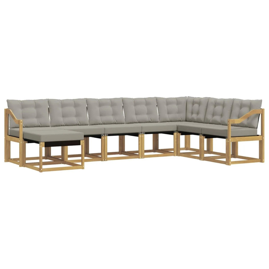 vidaXL Outdoor-Sofagarnitur 8-teilig aus Akazienholz mit Textilene und Kissen in Weiß-Hellgrau - Bild 2
