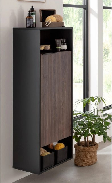 Fackelmann Midischrank B.Paris in Schwarz Matt und Eiche, B/T/H: 40,2 x 32,0 x 125,7 cm - Bild 1