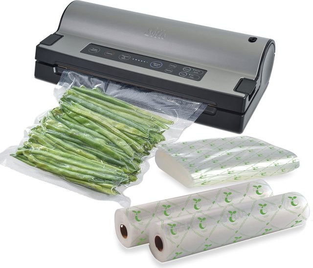 Solis Vac Prestige Typ 575 Vakuumiergerät in Silber mit Marinierfunktion, Pulse- und Sous-Vide-Funktion sowie Set aus 60 Beuteln und 4 Rollen - Bild 1